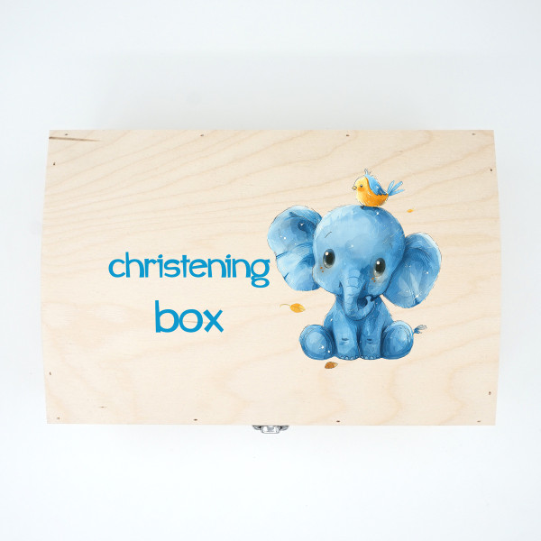 Wooden Keepsake Box "Christening Box with Little Elephant" Wooden Keepsake Box "Christening Box with Little Elephant"