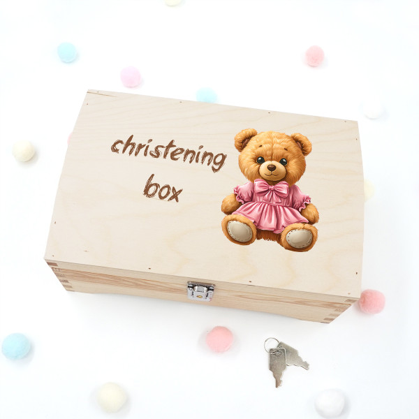 Wooden Keepsake Box "Christening Box with Teddy Bear" Wooden Keepsake Box "Christening Box with Teddy Bear"