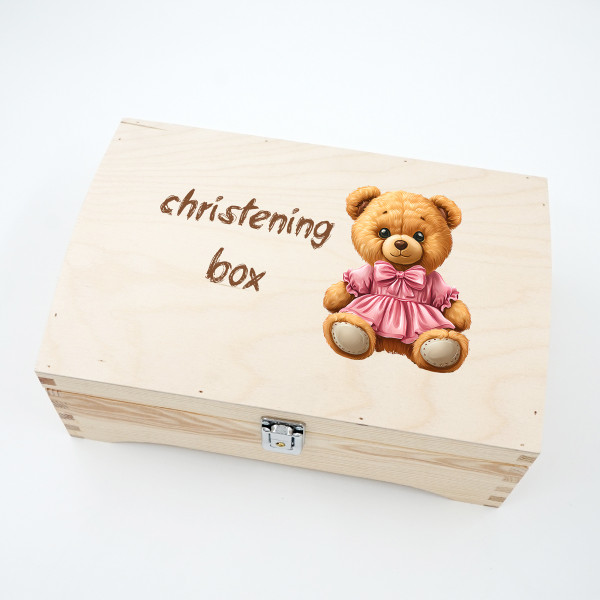 Wooden Keepsake Box "Christening Box with Teddy Bear" Wooden Keepsake Box "Christening Box with Teddy Bear"