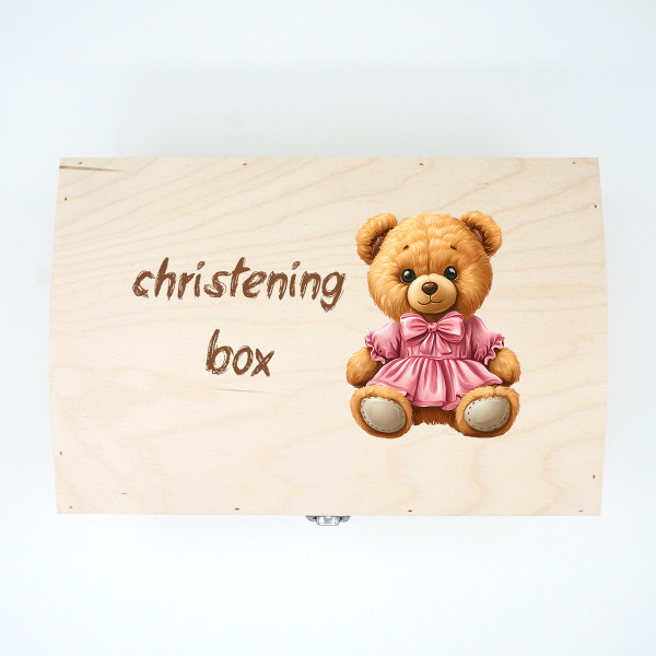 Wooden Keepsake Box "Christening Box with Teddy Bear" Wooden Keepsake Box "Christening Box with Teddy Bear"