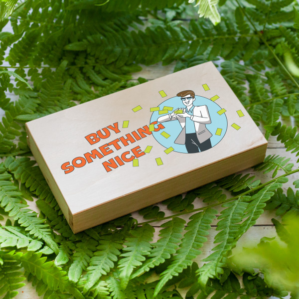 Wooden money box "Buy something" Wooden money box "Buy something"