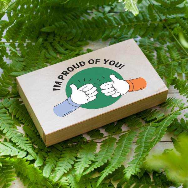 Wooden money box "I'm proud of you" Wooden money box "I'm proud of you"