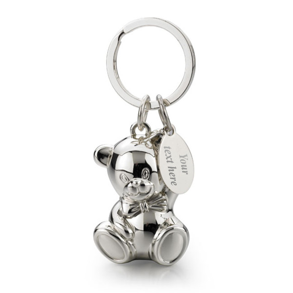 XL silver Plated keychain "Lucky bear" (with optional engraving for an additional fee)
